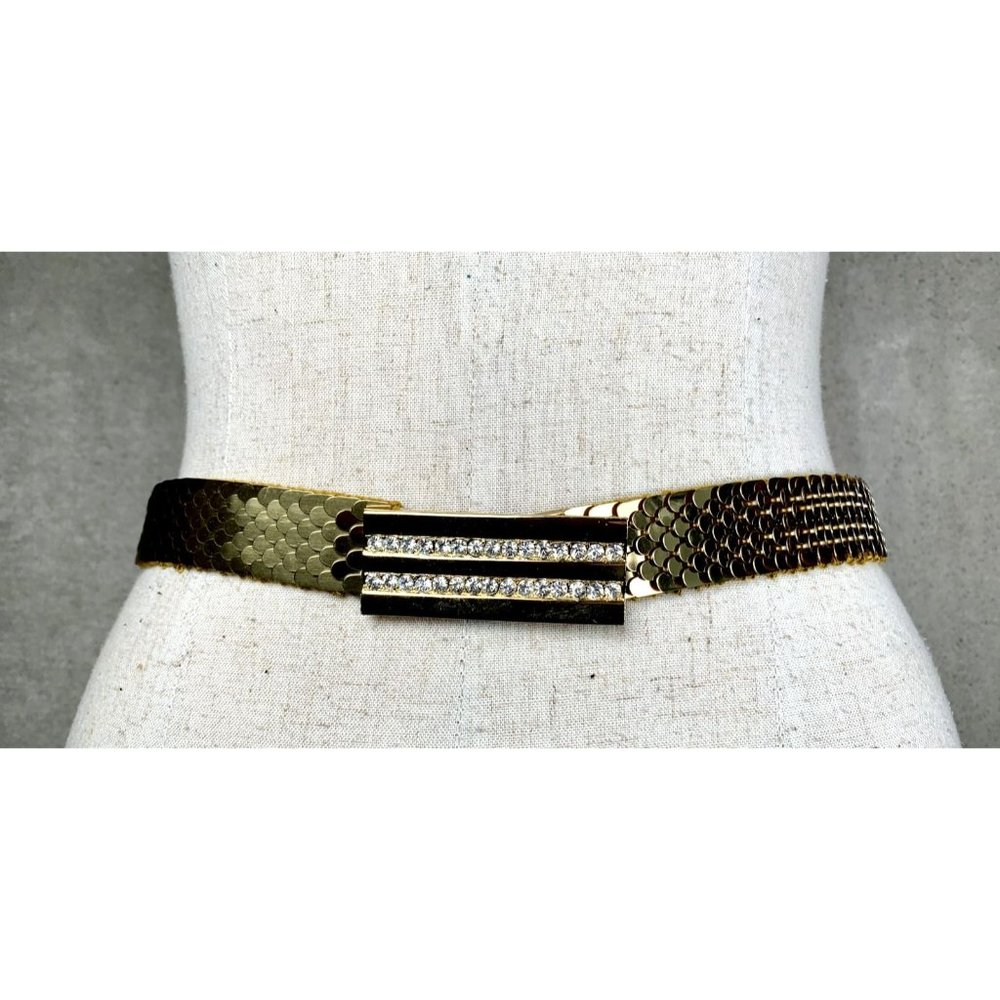 Vintage Statement Belt Womens Gold Rhinestone 90s Cinch‎ Waist Scales Glamour